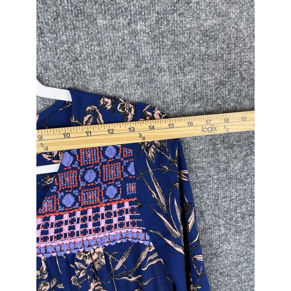 Anthropol Women's Indigo Floral Peasant Embroidered Top Size Medium - Picture 2 of 9